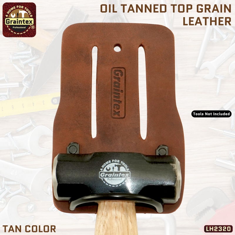 Graintex LH2320 Hammer Holder Fixed Tan Color Oil Tanned Top Grain Leather, Tunnel Slot Fits up to 3" Belt, Reinforced with Rivets, Electricians, Carpenters, Contractors - Image 4